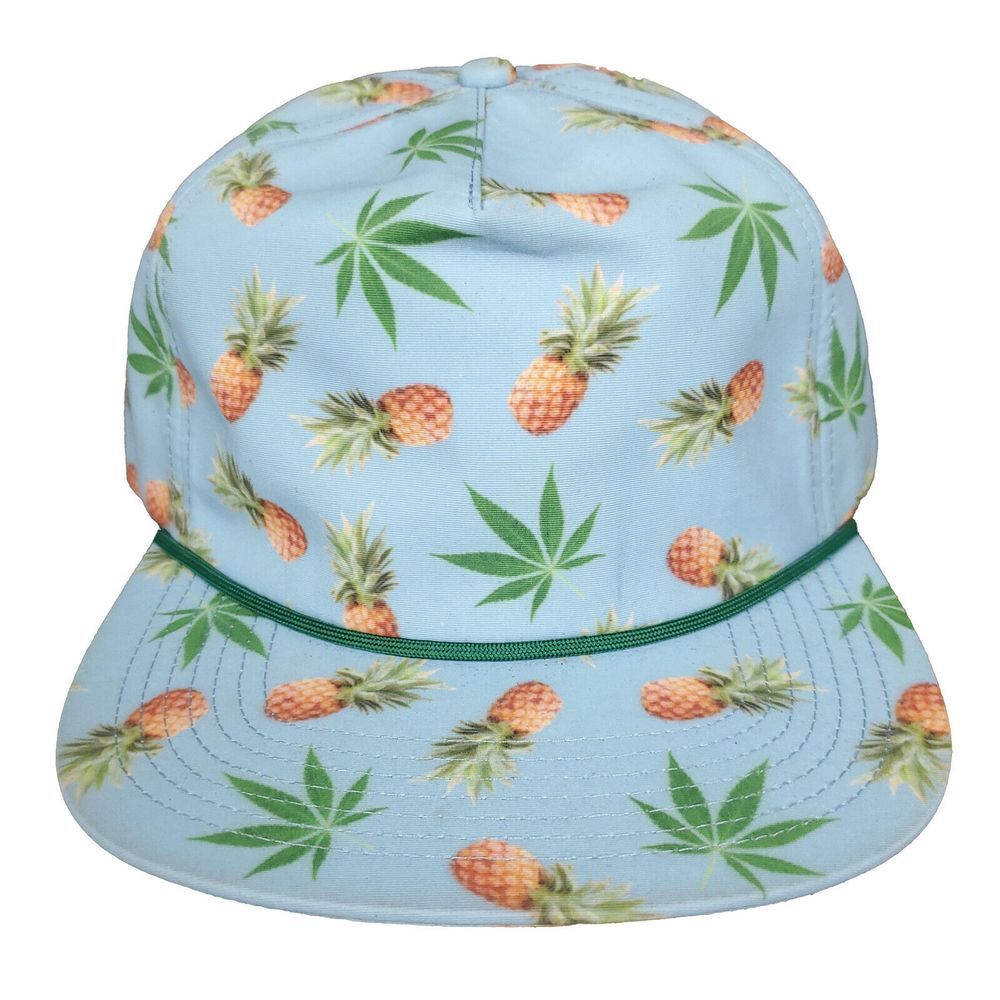 Tropical Pineapple Strapback Hat Cap Light Blue Rope Bill Green Leaf‎ New